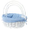 Vintiquewise White Round Willow Gift Basket, with Blue and White Gingham Liner and Handles, Set of 3 QI004550BL.3